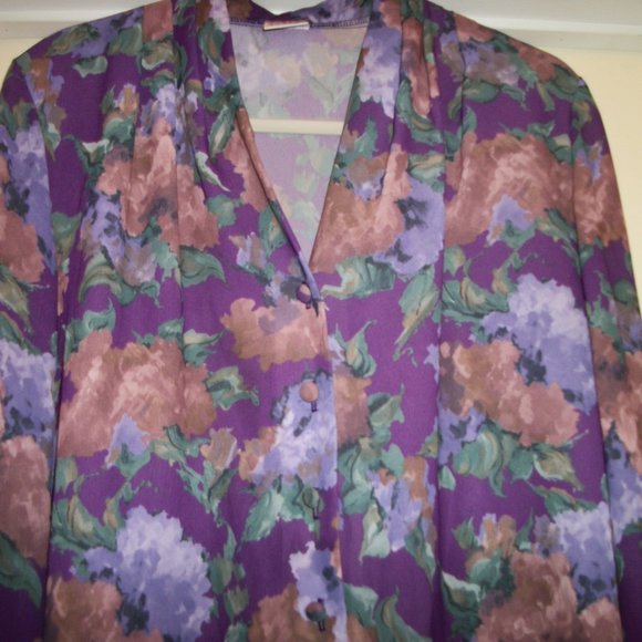 ROMANTIC FEMME OFFICE SIREN VINTAGE PRETTY IN PURPLES 80S 90S BLOUSE LG - Picture 2 of 3